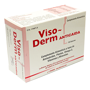 Viso-Derm Anticaída, 30 cápsulas. Complemento alimenticio que detiene y previene la caída de cabello de hombres y mujeres.